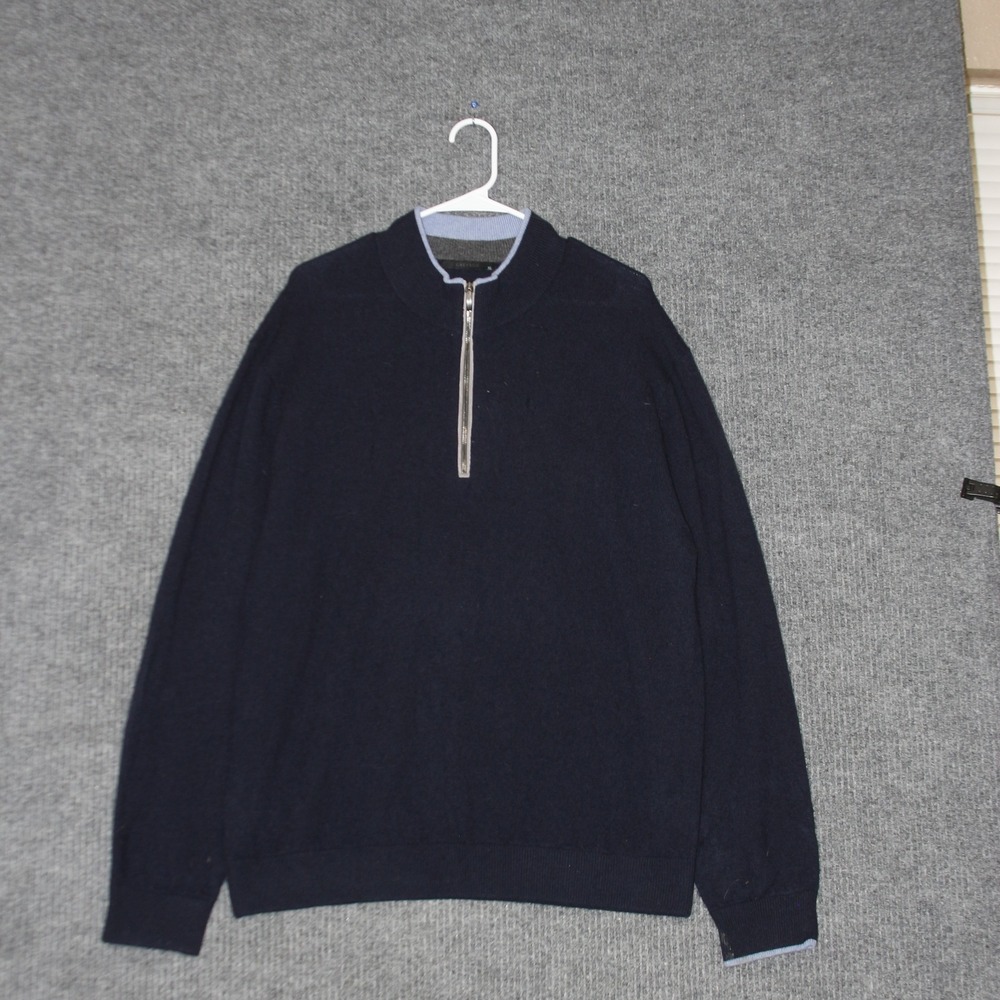 GREYSON Sweater Mens XL Navy Blue One Quarter Zip Pullover Warm Classic Knit